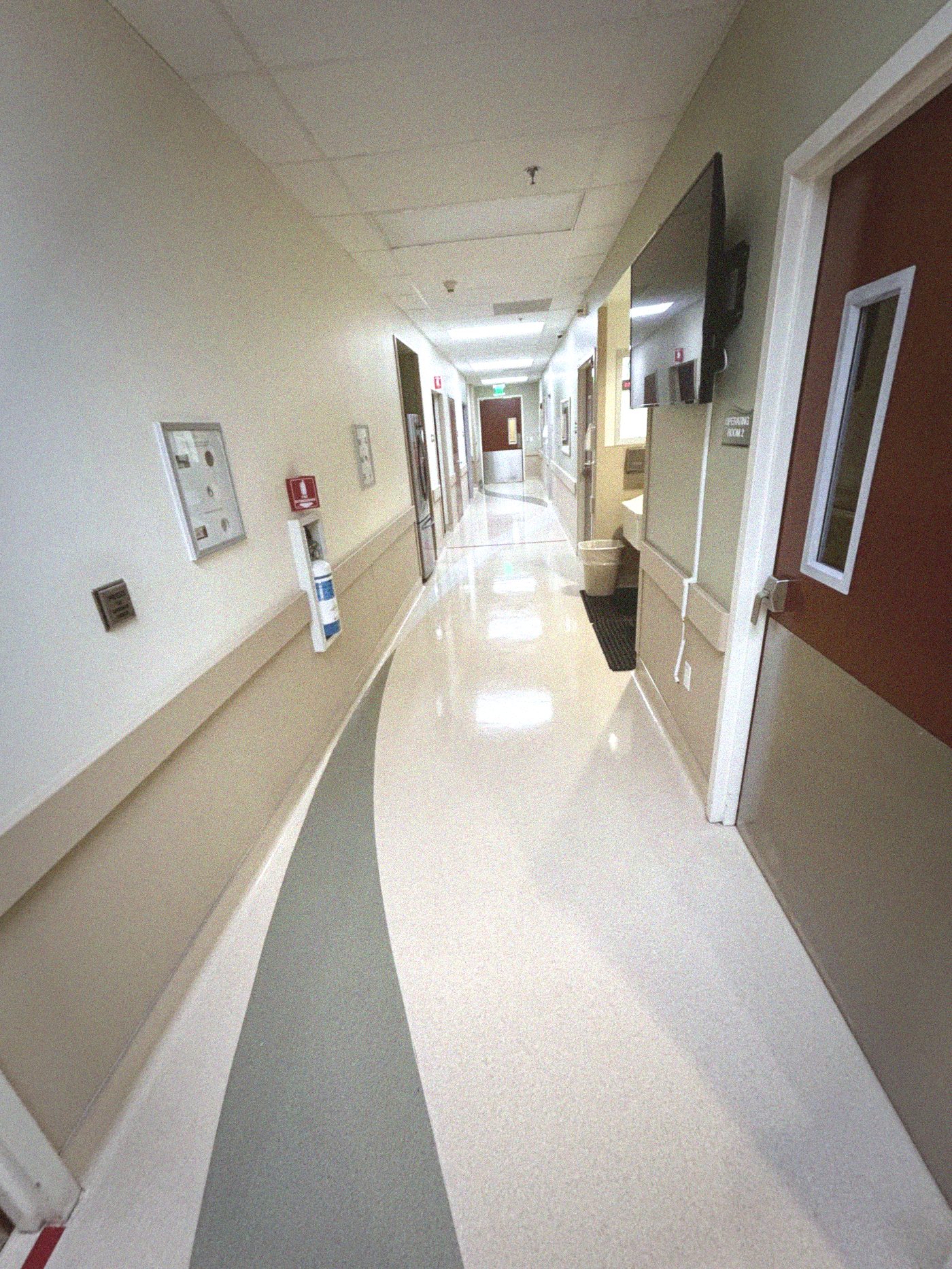 Surgical suite hallway before cleaning